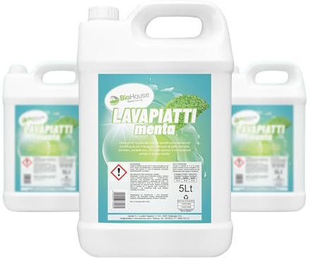 Detersivo Piatti Liquido 5 Litri Detersivo Piatti a Mano Detergente Mani Igienizzante Rimuove Sporco e Incrostazioni (Menta)