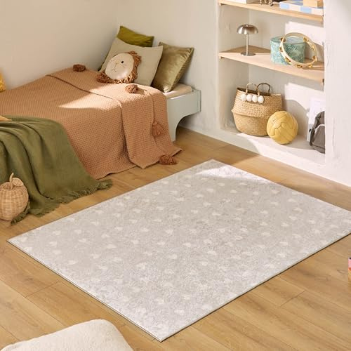 Nazar Kinderteppich für Kinderzimmer, Babyteppich, für Mädchen und Jungen, Motiv Dinosaurier, Weltkarte und Tiere (735 beige, 120x160 cm)