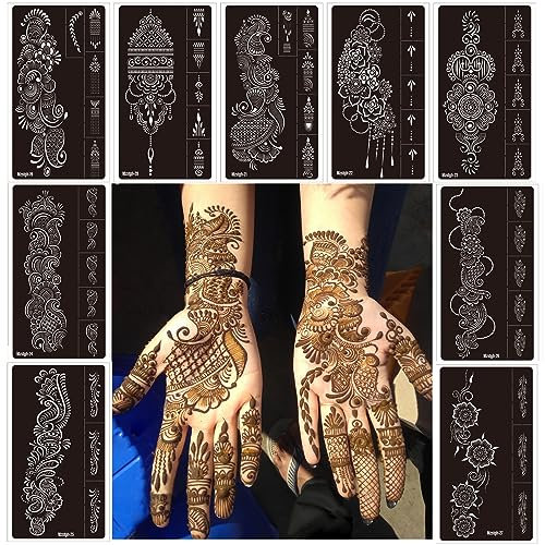 Lot de 9 pochoirs de tatouage temporaire au henné réutilisables pour tatouage temporaire indien