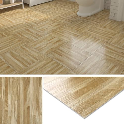 Livelynine Pavimento PVC Adesivo Effetto Legno Chiaro Piastrelle Adesive Pavimento Bagno Effetto Listelli Legno 30x30CM Parquet Adesivo Pavimento PVC Cucina Mattonelle Adesive Pavimento, 4 Piastrelle