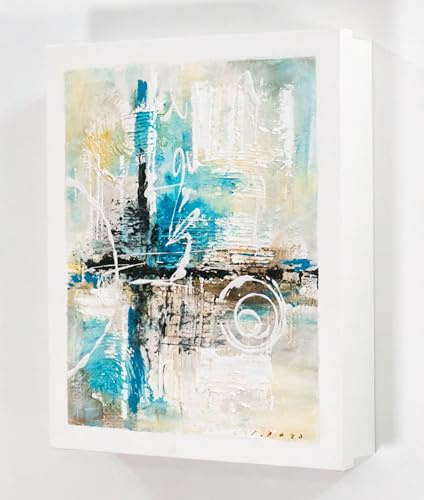 Cuadroexpres - Armario para Llaves, Pintado a Mano, Abstracto en Color Turquesa, con Relieve, Medidas 26x31x6 cm, 100% Original, En Blanco, Incluye Tacos y Tornillos para Fijar en la Pared. Firmado.