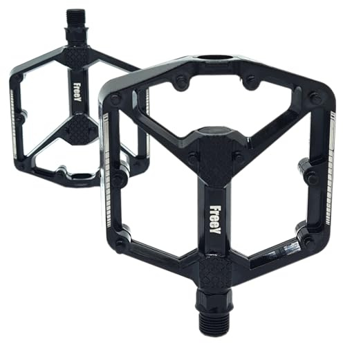 FreeY Pedales de Plataforma Mixtos de Aluminio para Bicicleta de Montaña - Accesorios MTB y Carretera (Aluminio, Negro)
