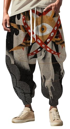 Pantalon de jogging pour homme - Pantalon long pour homme avec costume traditionnel - Style chinois amusant - Imprimé dessin animé - Pantalon de loisirs avec cordon de serrage - Pantalon de sport pour