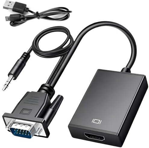 Azuxreza Adattatore da VGA a HDMI, 1080P VGA a HDMI (maschio a femmina) per computer, desktop, laptop, PC, monitor, proiettore, HDTV con cavo audio e cavo USB