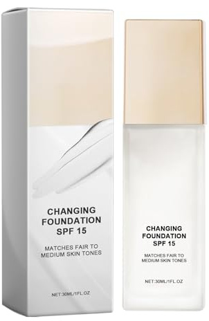 EONFAVE Changing Foundation - Feuchtigkeitsspendende & Farbwechselnde Foundation für Reife Haut - Deckt Wirksam SPF15 - Makelloses Flüssiges Make Up - Passt Zu Hellen Bis Mittleren Hauttönen