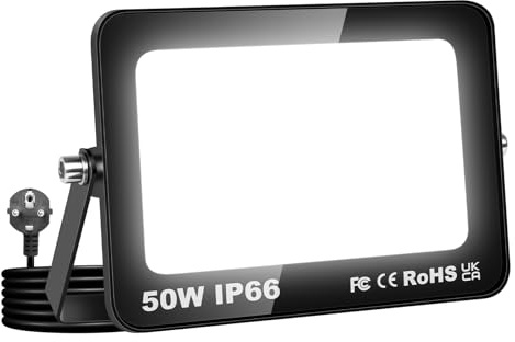 Willpower Projecteurs LED Extérieur 50W, Spot LED Blanc Froid 6000K | 5000LM, Avec Prise EU, IP66 Etanche, Eclairage Exterieur pour Jardin Patio Garage Terrasse Maison Chantier