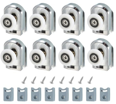 sourcing map Lot de 8 roulettes de porte de douche de 23 mm, glissières de porte de douche simples, roues de guidage en plastique avec bloc anti-collision et vis pour portes en verre, 4 à 6 mm, argent