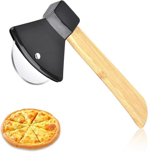 Axt Form Pizzaschneider, Bambusgriff Edelstahl Wippmesser Küche Backen Werkzeug Kreative Pizza Rad Teig Schneidwerkzeug