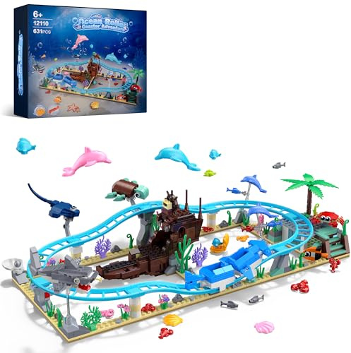 Set di Costruzione Montagne Russe dell'Oceano, 639 PCS Friends Parco Avventura Blocchi Amici con Sottomarino e Carrello Delfino, Regalo di Compleanno, Pasqua, Festa dei Bambini e Natale 6+