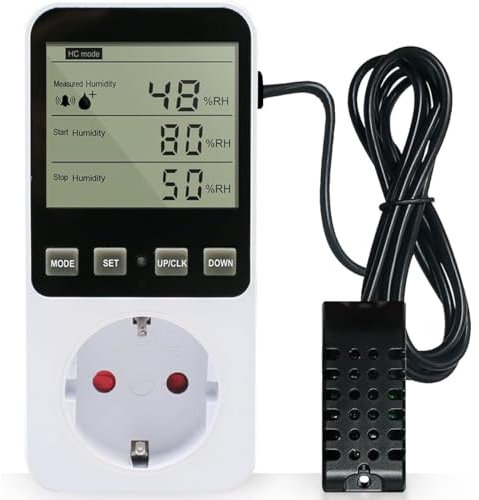 Regolatore di umidità o temperatura Clivex. Con sonda esterna.Collegare il dispositivo di calore o umidità e selezionare i parametri operativi e il controller farà il resto.