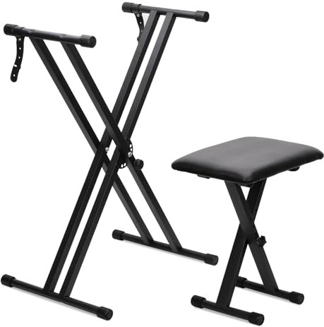 Dgddhjt Doppelstrebig X-Keyboardständer,keyboard ständer mit 7-Fach höhenverstellbar - gepolsterte Keyboardbank 3-Fach höhenverstellbar – Stabiler, klappbarer Ständer und komfortabler Klavierhocker