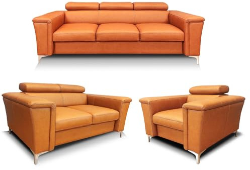Quattro Meble Echtleder Sofagarnitur „Roma“ 3-2-1 aus italienischem Naturleder Leder Set 2 x Sofa + Sessel