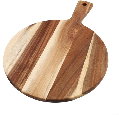 Yhenlovtt Wood Pizza Peel Acacia Wood Round Cutting Board 16 Inch Pizza Serving Tray With Handle Large Wooden Chopping Block For Kitchen Food Preparation Entertaining