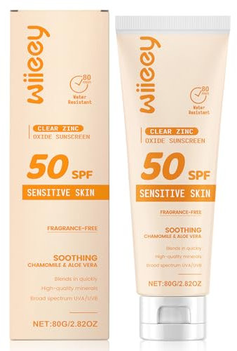 Crema Solare Minerale SPF 50 per Neonato Bambini, Protezione Solare Minerale Bambini 80g, Naturale Crema Solare 50, Protezione UVA e UVB, Vegano, Waterproof, Senza Profumi, per Pelli Sensibili