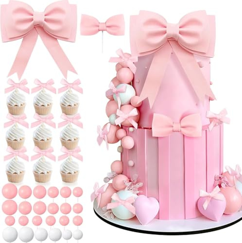 36 piezas de gran tamaño lazo rosa decoraciones para tartas niñas arco de espuma princesa decoración para tartas juego romántico decoración de tartas adecuado para niñas cumpleaños boda fiesta