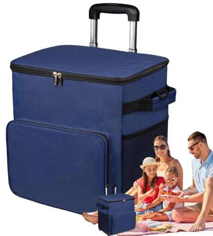Hogvinnatil Kühlwagen, drehbar, tragbar, mit Griff, isolierte Tasche, auslaufsicher, 35 Liter, für Picknick, Camping, Shopping, Garten, Outdoor
