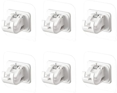 TRHDFW 6Pcs Self Adhesive Curtain Rod Bracket Drapery Hook Holders Fixing Holder, Curtain Pole Wall Brackets Fixing Holder Towel Hooks for Home Bathroom Kitchen and Hotel (White)
