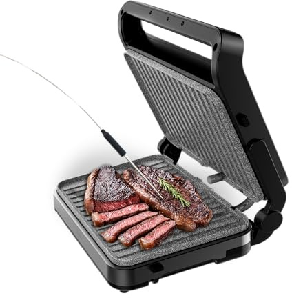 Cecotec Elektrisk grill med Rock'nGrill 2000 PerfectCook Grill 2 000 W, med temperatursond, touch-kontroll, dubbel temperatur, öppning 105 °C, fettåtervinnare, tallrikar