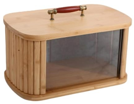 AlluraPet Contenitore per pane in legno da cucina, con finestra in vetro trasparente, contenitore per pane per bancone panetteria, confezione regalo per damigella d'onore, in legno, 34,5 cm