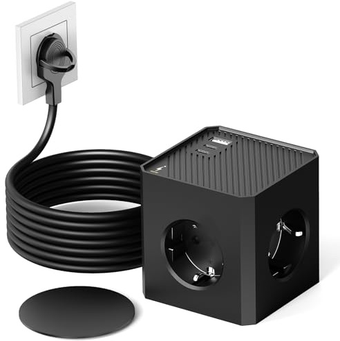 PD20w Steckdosenwürfel 2 USB C, Flachstecker, Magnetpad, 1,5Meter, Schwarz | Mehrfachsteckdose Flacher Stecker, Steckdosenleiste Wandsteckdose, Verlängerungskabel für Büro