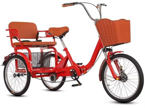 LSQXSS Faltbare Tretdreiräder, niedrige Einstiegs-Cruiser-Bikes mit DREI Rädern für Damen, Rücksitz für Passagiere und Gepäck, Doppelbremsen, Erwachsenendreirad mit Vorderradfederung, 20-Zoll-Räder