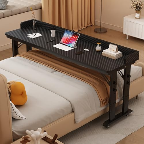 ZYZSY Überbetttisch mobiler Betttisch mit 4 Rollen (2 mit Bremsen), höhenverstellbarer Laptop-Rolltisch, Pflegetisch Laptoptisch für Tägliche Entspannungsarbeit(Black,100x50x68cm/39x20x27in)