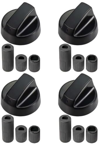 LACHT Pack 4 Manija Perillas Mando Universal Para Horno, Perilla Placa De Vitrocerámica, Perillas De Cocina, Manija Cocina De Gas, Incluye 3 Adaptadores, 4 Cm Diámetro (Negro)
