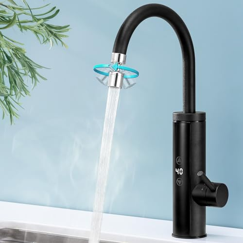 HOMELODY Grifo eléctrico con calentador de agua de 230 V, 3400 W, grifo de cocina con regulador de temperatura táctil, antisalpicaduras de acero inoxidable, calentador de agua, cocina, jardín y
