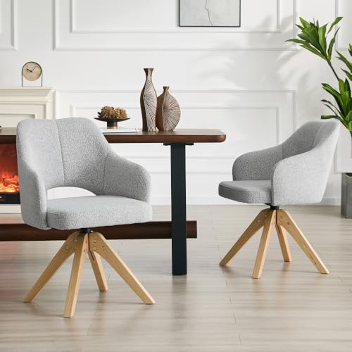 NuvlaGu Juego de 2 sillas de comedor giratorias con reposabrazos, giratorias 360°, ligeras, de lujo, estilo retro, tela textil con estructura y patas de madera maciza, para cocina, comedor, dormitorio
