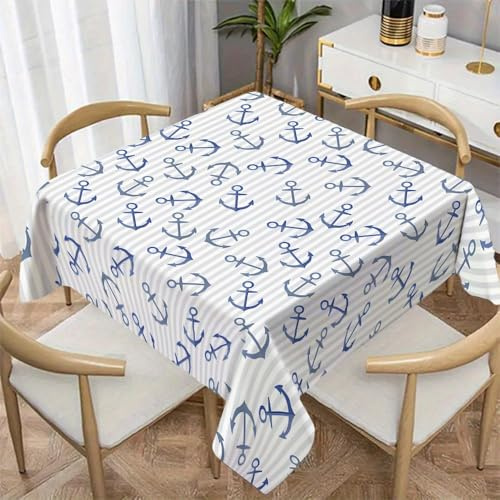 Anker Tischdecke Abwaschbar Quadratisch, Gartentischdecke für Outdoor NautischMarin, Tischdecke Streifen Blau Wasserabweisend, Tischtuch für Küche, Restaurant (110x110 cm) FD18
