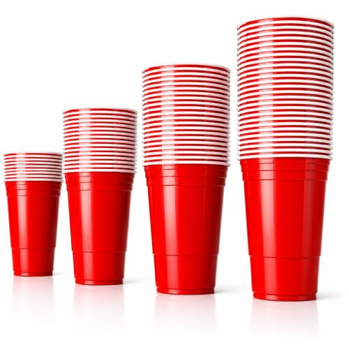 Everhomely Partybecher 473 ml / 16 oz – wiederverwendbare Beer Pong Becher, Red Cups extra stark, rote Plastikbecher für Bierpong, Partys, Camping, JGA, Festivals (250x)