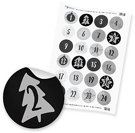 itenga Zahlensticker Z18 Adventskalenderzahlen 1-24 Klassisch/Grau Schwarz Hochglanz Aufkleber