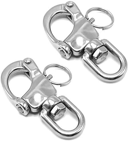 Amadget 2 grilletes giratorios de liberación rápida para velero, de acero inoxidable 316, clips marinos (plateado)