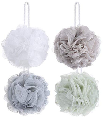 Tbestmax 4 Pack Mesh Pouf Bath Sponge - Mesh Loofah Body Exfoliating Shower Ball Shower Sponge