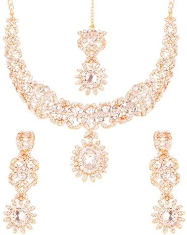 Touchstone Indian jewelry sets for women wedding gold kundan necklace traditional earrings tikka bollywood party style white crystal rhinestone guest gift bridal costume prom dainty accessories
