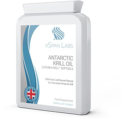 xSpan Labs Antarctic Krill Oil 500mg 60 Capsules - 100% Pure Cold Pressed | Antarctic Krill Oil 500mg 60 Capsules - 100% Pure Cold Pressed Superba™ Krill Antarctic Eco Harvested - Reflux Free Source.