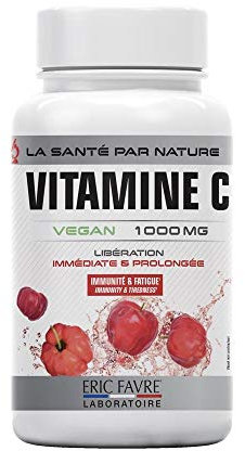 VITAMINE C VEGAN CONCENTRÉE - 1000mg de Vitamine C d'Acérola/Capsule, Double Libération, Forte Assimilation - Immunité et Fatigue, Formule Naturelle - 100 Comprimés - Eric Favre