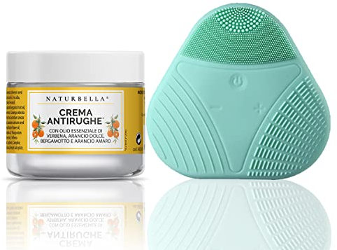 Kit con Pearl, Dispositivo per la Pulizia del Viso e Crema Viso Antirughe [50ml], con Oli Essenziali di Verbena, Arancio Dolce, Bergamotto e Arancio Amaro, 100% Puri e Naturali