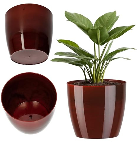 KADAX Flowerpot Blomlåda, plasthink med rund blomhink, kaktusgryta, ormbunkar, polerad gryta för balkong, lägenhet och terrass (⌀ 14 cm, röd)