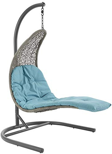 Ergode Outdoor Patio Hanging Chaise Lounge Swing Chair | Stylish & Comfortable All-Weather Lounger | Light Gray & Tan Weave | 264 lbs Weight Capacity