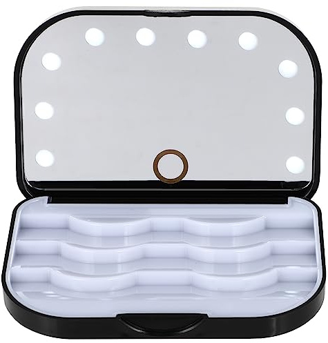 HEALLILY False Eyelash Case Led Eyelash Storage Box with Mirror Compact Organizer Portable Lash Holder for Travel Daily Use