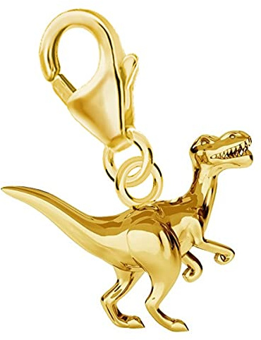 Goldene Hufeisen Dinosaurier Karabiner Charm Anhänger für Bettelarmband aus 925 Sterling-Silber Vergoldet