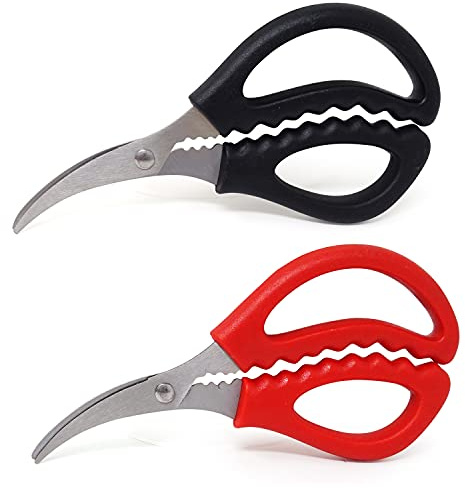 Honbay 2PCS Multifunctional Stainless Steel Shears Kitchen Seafood Scissors Fish Crab Shrimp Lobster Scissors Seafood Peeling Tools for Home (2 Color, 6)