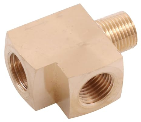 2EXTREME Distributore a T M10 x 1 adattatore angolare per trasmettitore di pressione dell'olio/interruttore di pressione dell'olio, ottone, filettatura esterna conica M10 x 1, 2 filettature interne