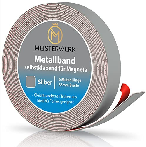 MEISTERWERK Metallband selbstklebend u.a. für Tonies, Magnete & Tonie Tribüne | Metallband mit starkem Schaumstoffkleber | Magnetband selbstklebend | Magnetband | Magnetleiste selbstklebend