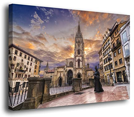 Genérico Cuadro Lienzo Canvas Catedral de San Salvador Oviedo Asturias España – Varias Medidas - Lienzo de Tela Bastidor Madera de 3 cm - Alta resolucion (50, 31)