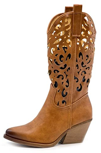 Toocool Santiag Femme, Bottes d'Été pour Femmes, Brogues Texanes pour Femmes, Camperos Texanes, Bottes G629 [38, Yg888 Peau]