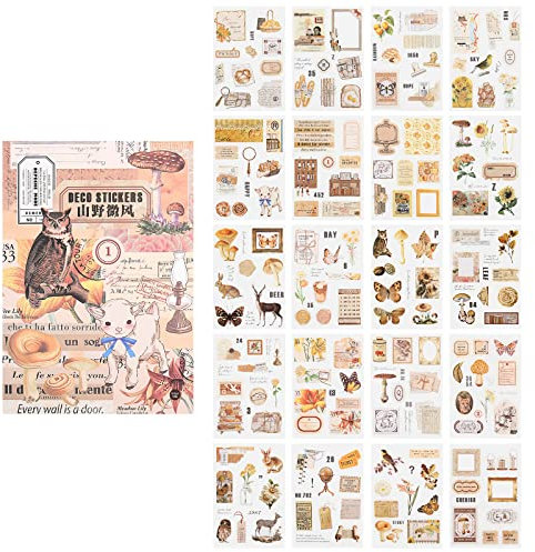 Lychii 160 Stück (20 Blatt) Scrapbooking Aufkleber, Selbstklebende DIY Aufkleber mit Vintage Elementen für Scrapbook, Notizbuch, Journal, Kalender, Planer
