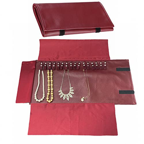 UdaLen Borsa a Rullo per Organizer per Gioielli, Rotolo Pieghevole per Gioielliere Grande Capacità e Pratico Portatile,per Più Collane, Braccialetti (PU, Rosso)1