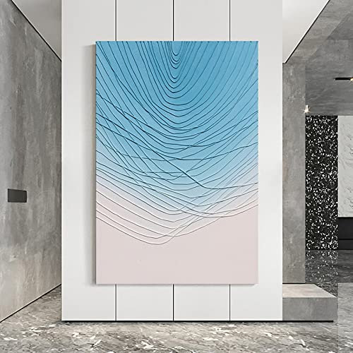 Acrylbilder Auf Leinwand Handgemalt, Blaue Textur Farbverlauf Unregelmäßige Linien Moderne Kunstwerke Abstrakte Gemälde Handgemalte Ölgemälde Auf Leinwand Wandkunst Für Wohnzimmer Schlafzimme